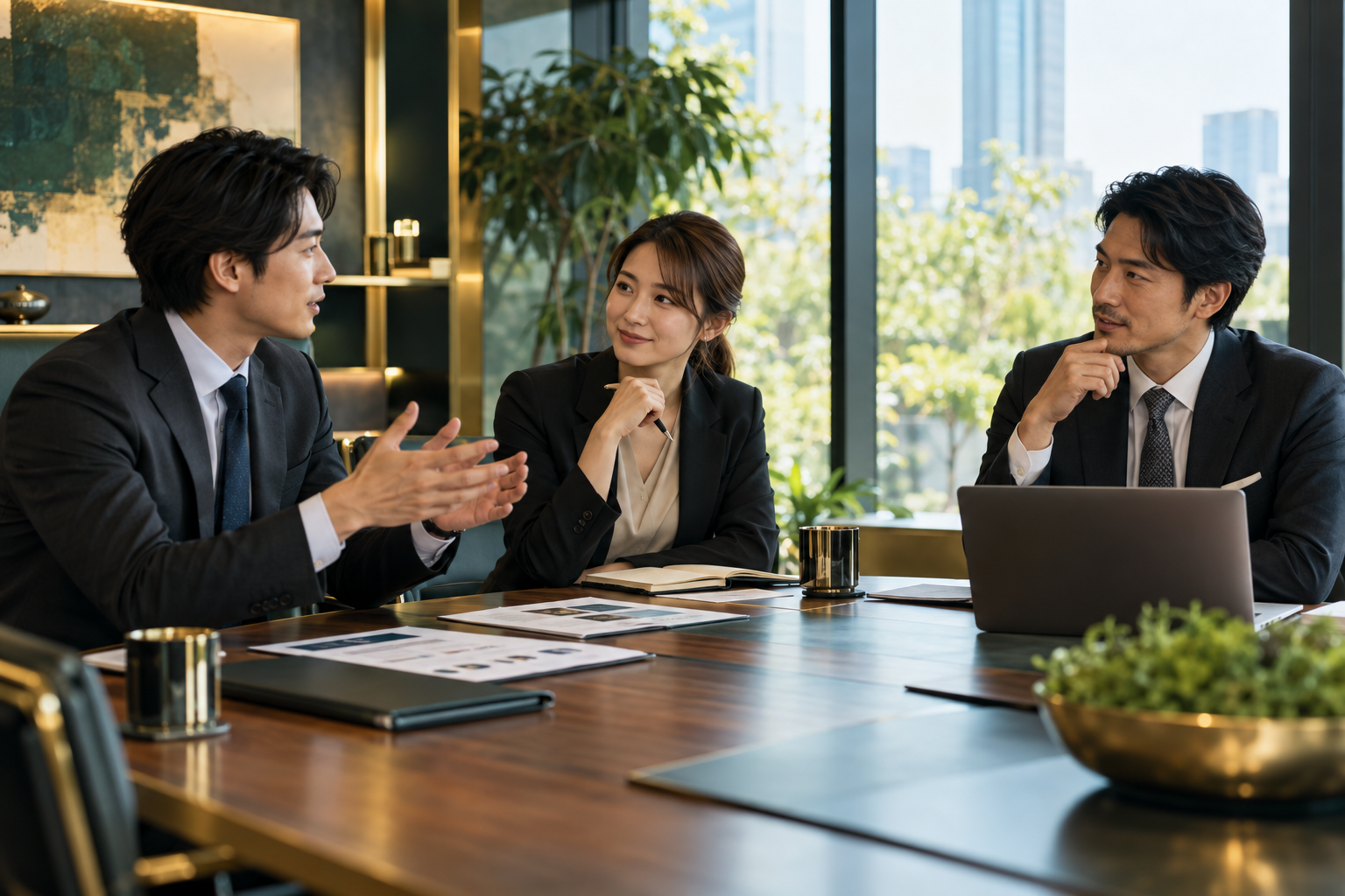 オフィスでビジネスの商談をする3人のイメージ